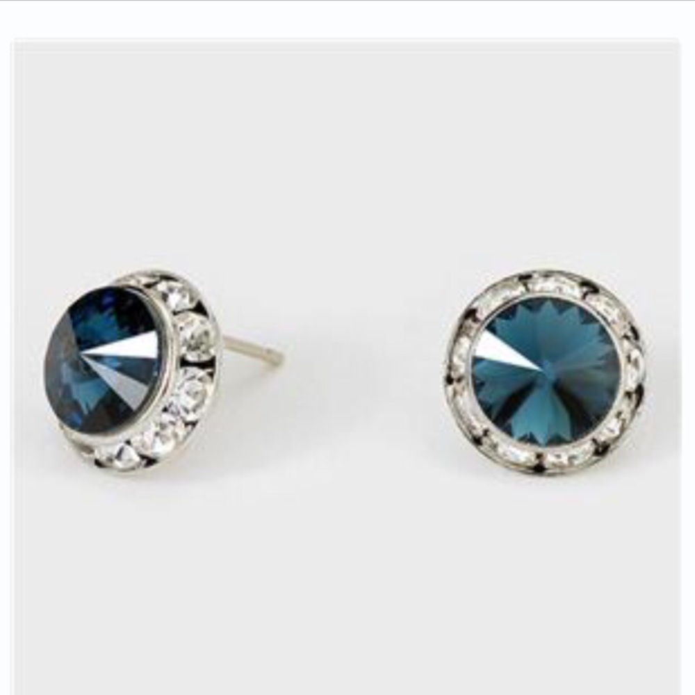 Swarovski Crystal Dark Montana Blue stud Earrings